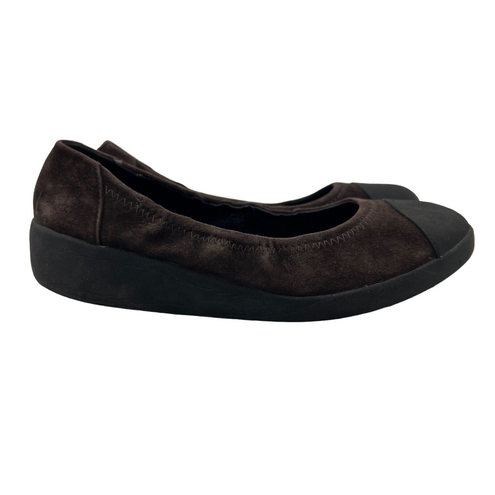 Fitflop Ballet Flat Womens 38 Brown Suede Leather Slip On Shoes Round Cap Toe